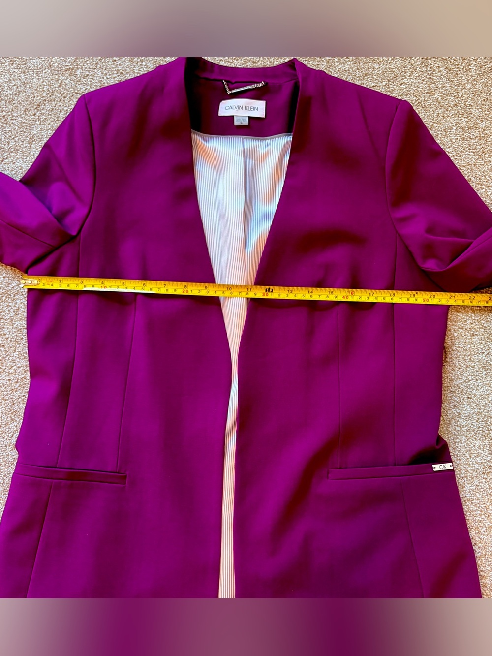 Calvin Klein Women's Open Front collarless Longline Blazer Jacket Magenta Purple - Picture 7 of 12